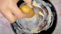 Rub the pot with potatoes, wait and see what it does